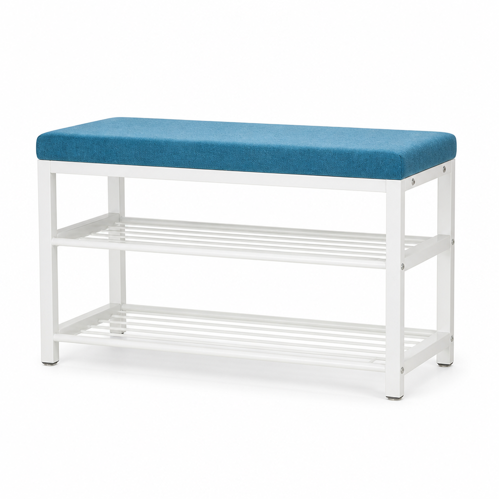 Padded Seat Entryway Bench With Open Shelf Storage