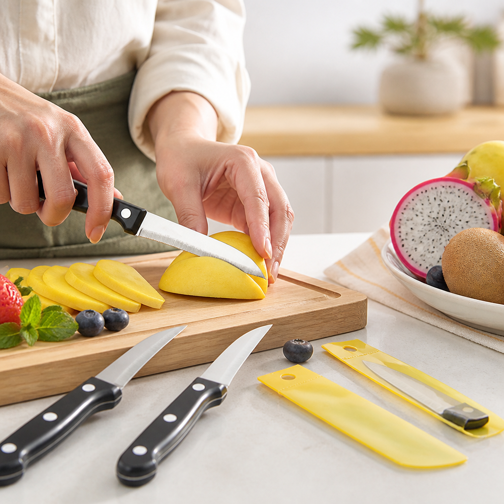 Paring Knife Set Serrated Stainless Steel Protective Sleeves
