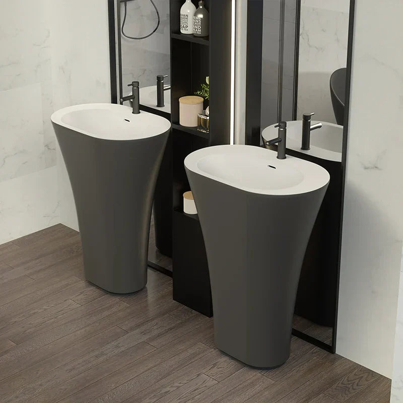 Pedestal Sink One-Piece Solid Surface Freestanding