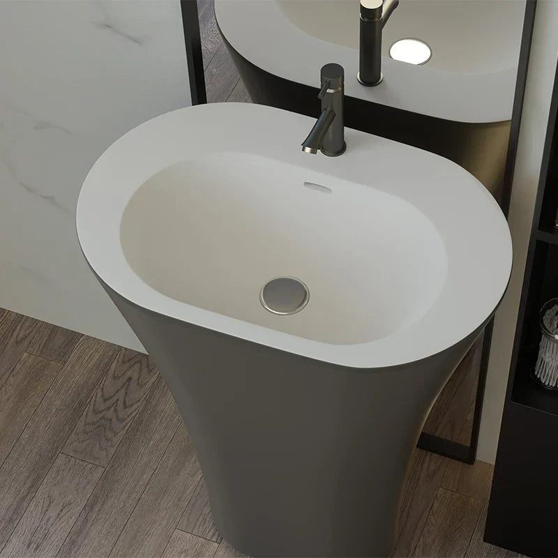 Pedestal Sink One-Piece Solid Surface Freestanding