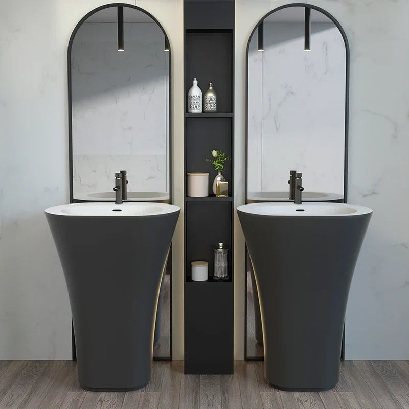 Pedestal Sink One-Piece Solid Surface Freestanding