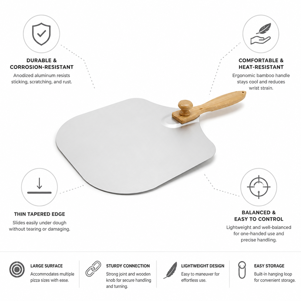 Pizza Peel 12 Inch Anodized Aluminum & Bamboo Handle