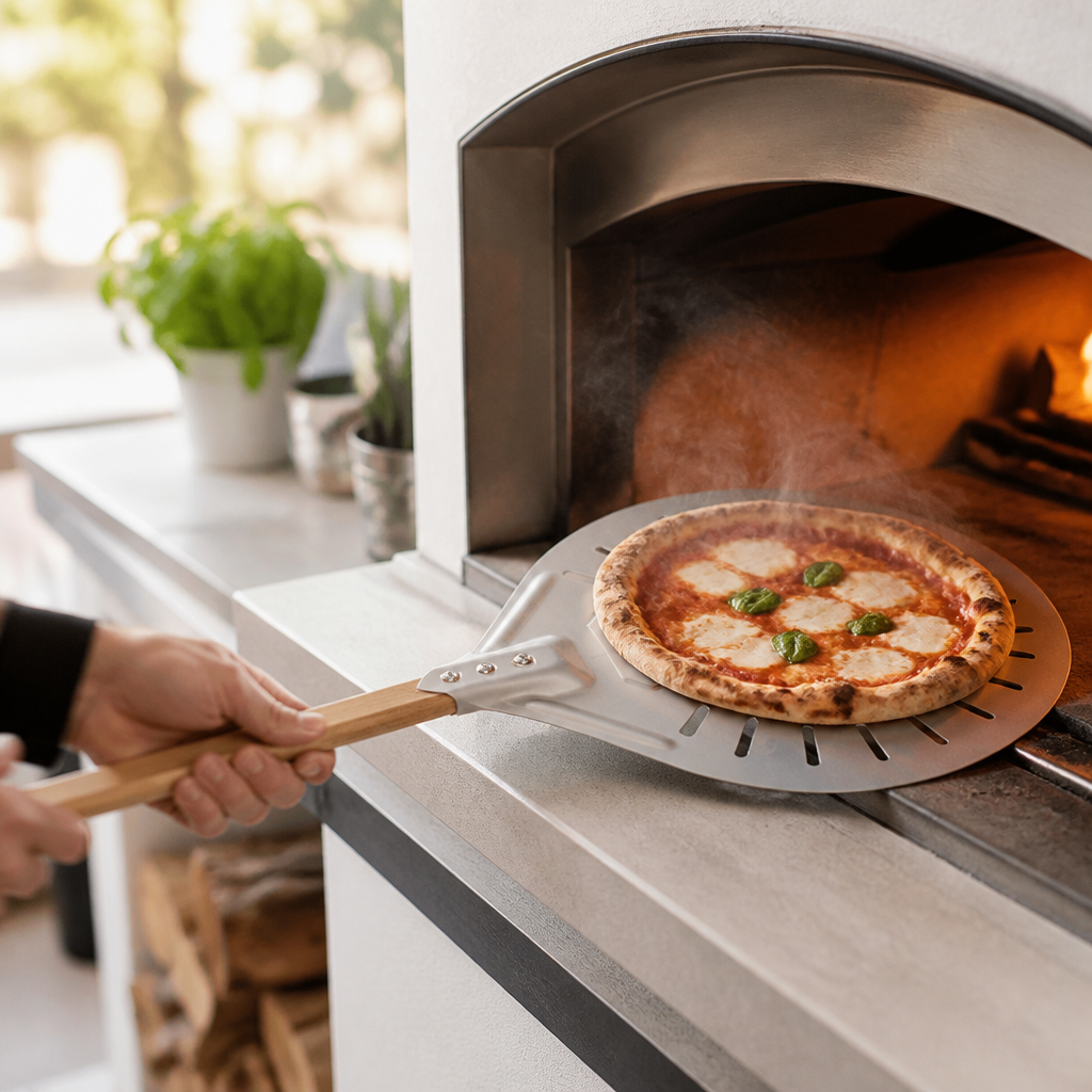 Pizza Peel Perforated Aluminum Blade Long Beech Handle