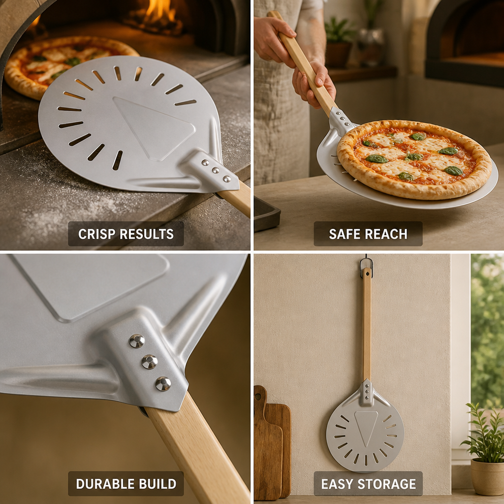 Pizza Peel Perforated Aluminum Blade Long Beech Handle