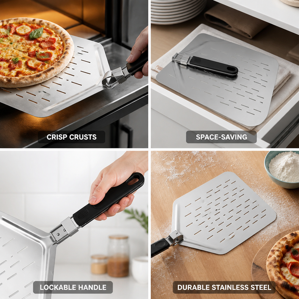 Pizza Peel Perforated Stainless Steel Foldable Lockable Handle