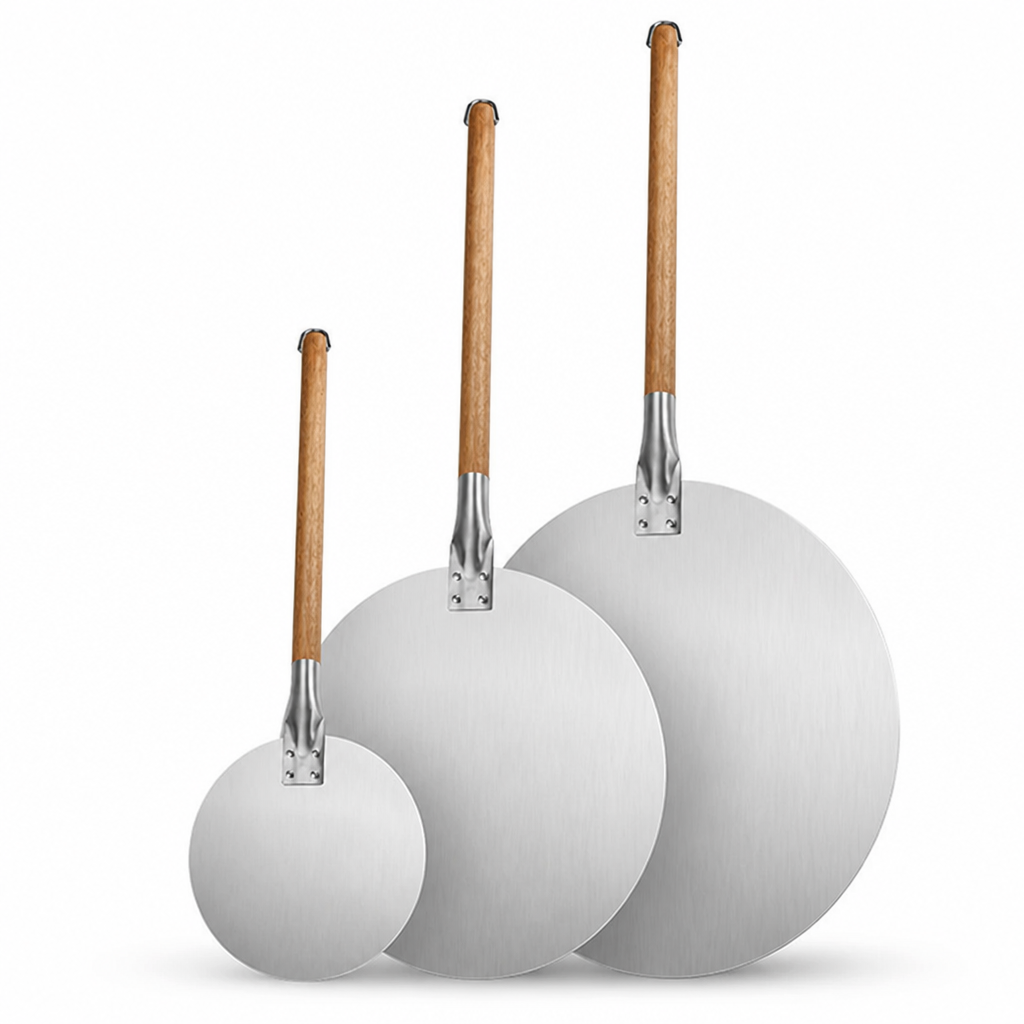 Pizza Peel Set Stainless Steel Blades Long Wooden Handles