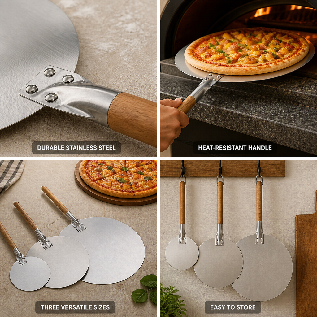 Pizza Peel Set Stainless Steel Blades Long Wooden Handles