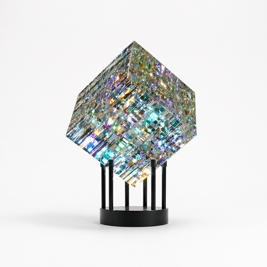 Polished Crystal Prism Cube Desk Centerpiece
