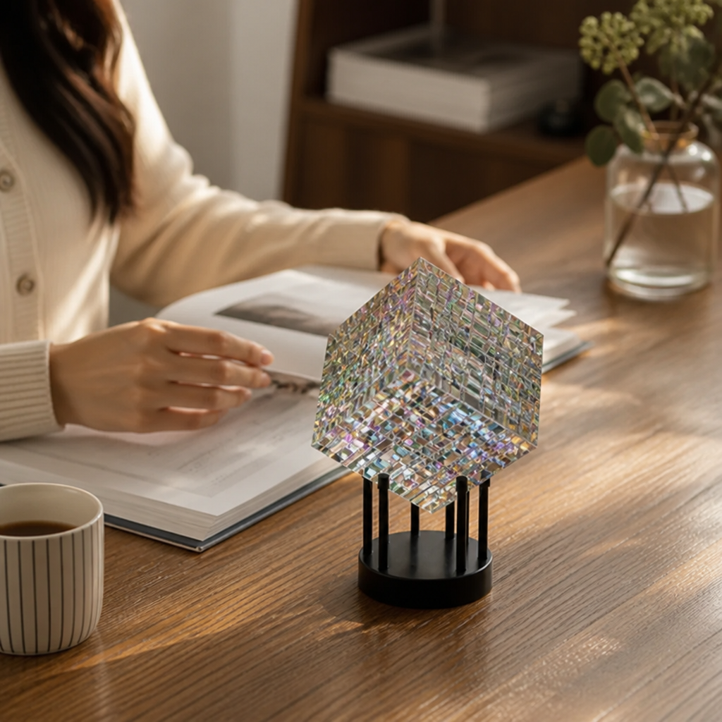 Polished Crystal Prism Cube Desk Centerpiece