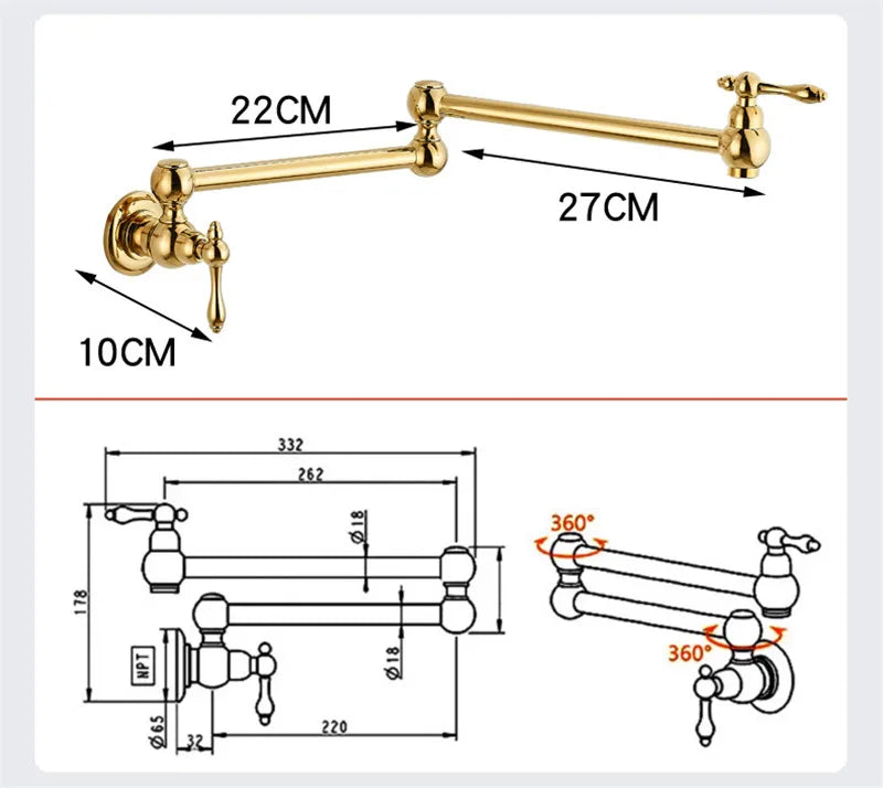 Pot Filler Faucet Foldable 360 Degree Solid Brass