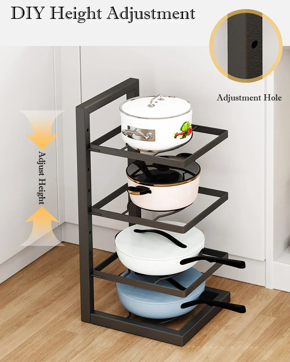 Pot & Pan Organizer Adjustable Multi-Layer Carbon Steel