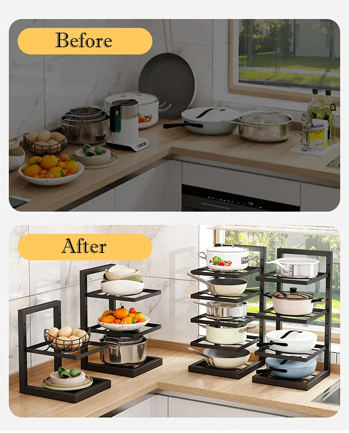 Pot & Pan Organizer Adjustable Multi-Layer Carbon Steel