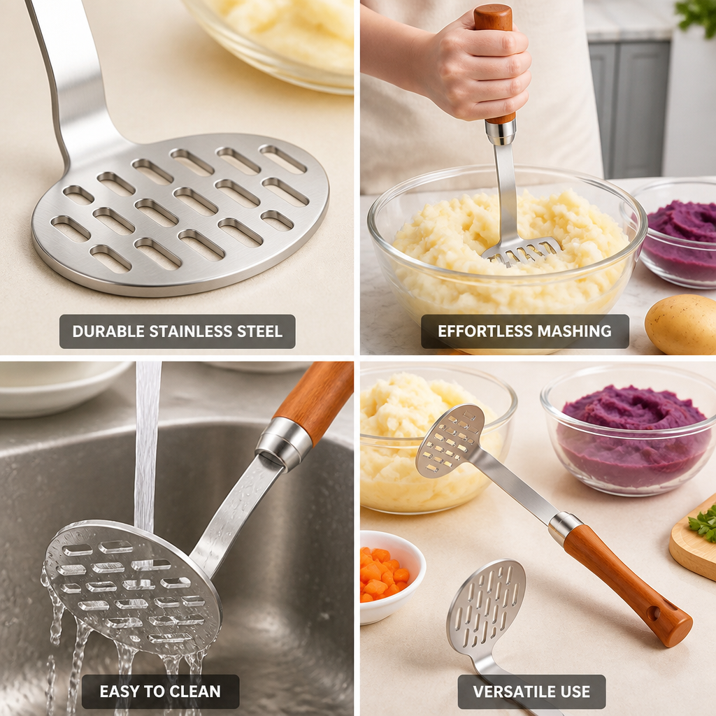 Potato Masher One-Piece Stainless Steel Ergonomic Handle