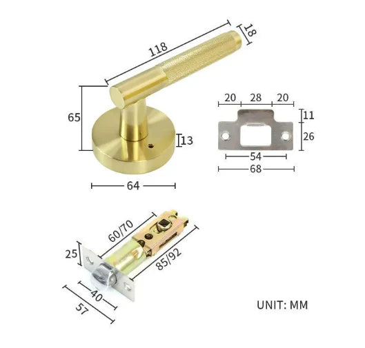 Privacy Door Lever Knurled Handle Keyless Lock