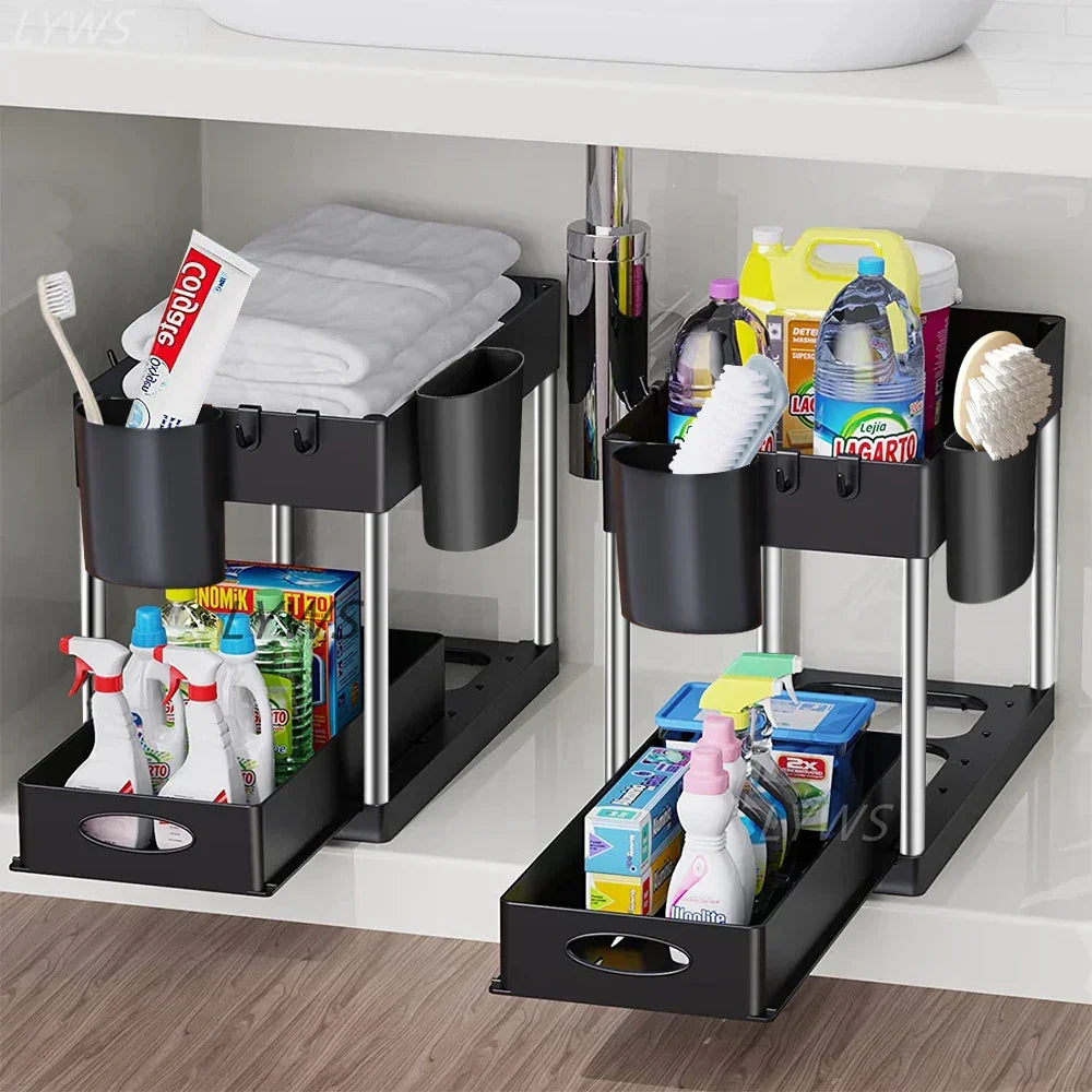 Pull-Out Cabinet Organizer 2-Tier Tool-Free