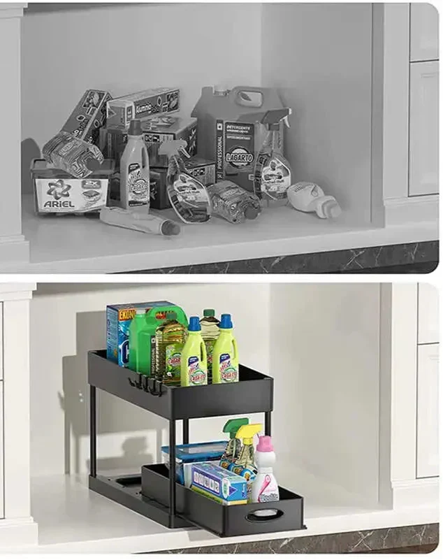 Pull-Out Cabinet Organizer 2-Tier Tool-Free