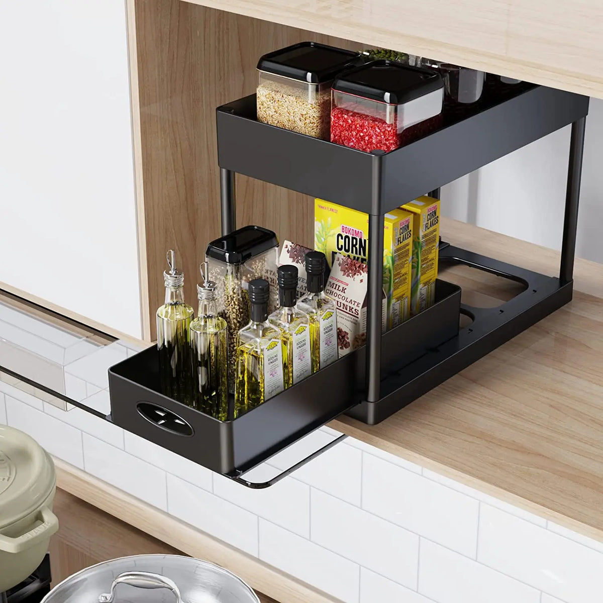 Pull-Out Cabinet Organizer 2-Tier Tool-Free