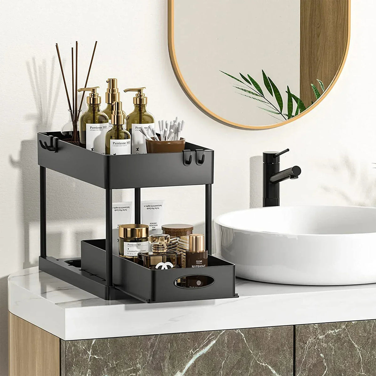 Pull-Out Cabinet Organizer 2-Tier Tool-Free
