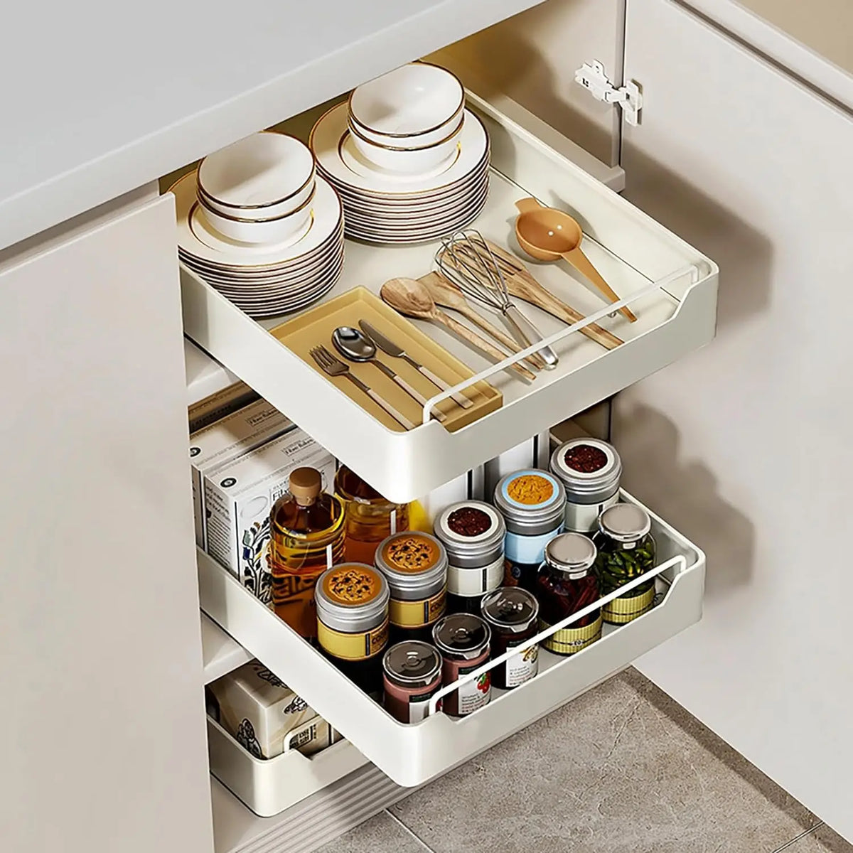 Pull-Out Cabinet Organizer No-Drill Carbon Steel Smooth Damping Rails