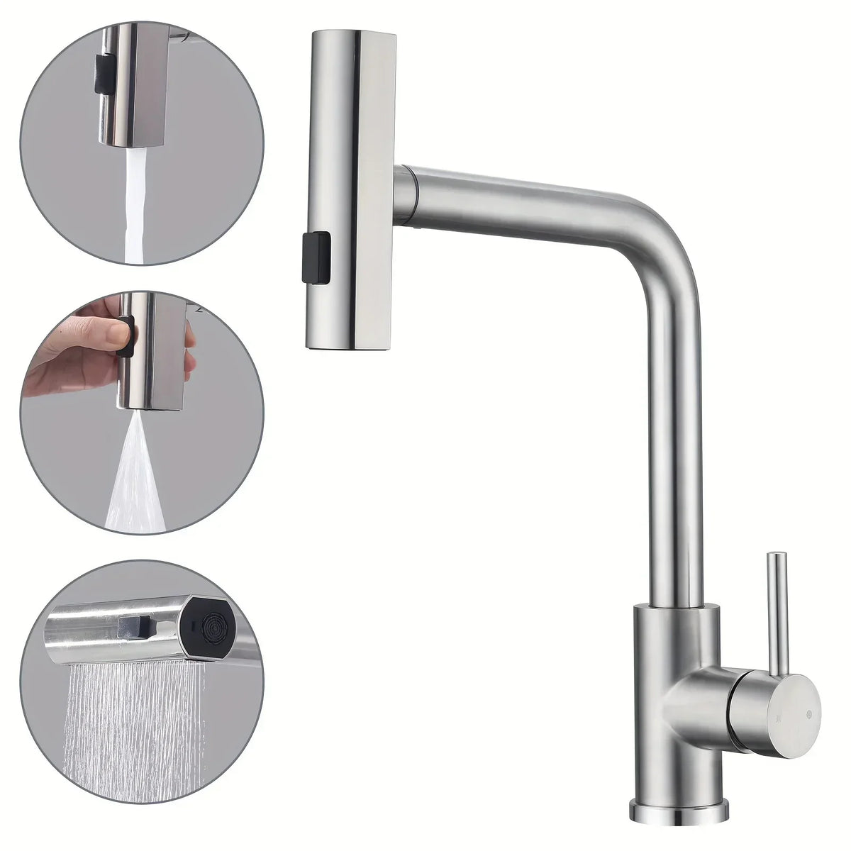 Pull-Out Kitchen Faucet 304 Stainless Steel 6 Spray Modes