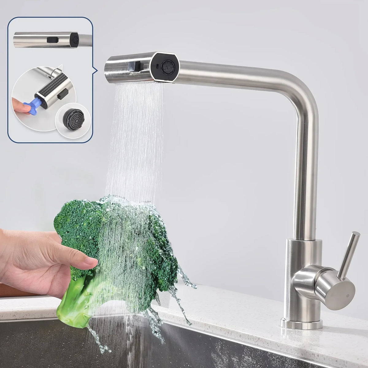 Pull-Out Kitchen Faucet 304 Stainless Steel 6 Spray Modes
