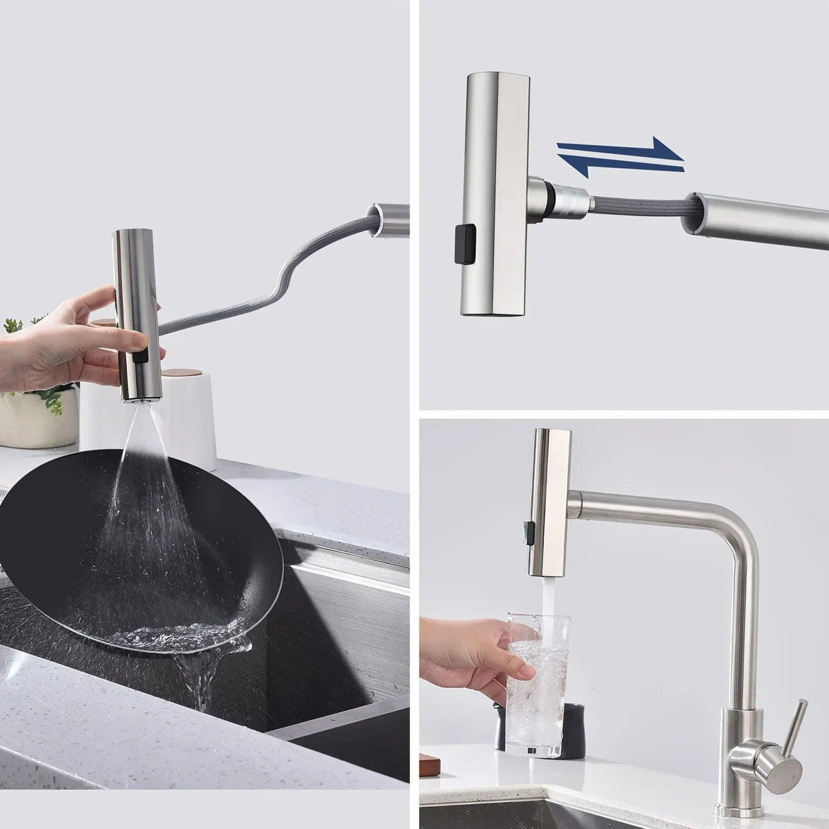 Pull-Out Kitchen Faucet 304 Stainless Steel 6 Spray Modes