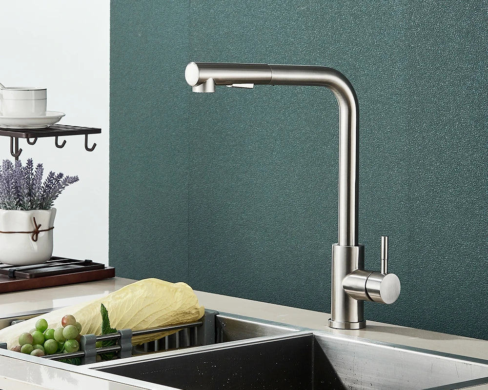 Pull-Out Kitchen Faucet Matte-Black 360° Swivel & Dual Spray