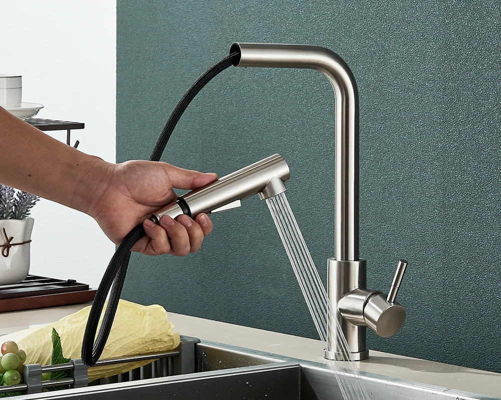 Pull-Out Kitchen Faucet Matte-Black 360° Swivel & Dual Spray