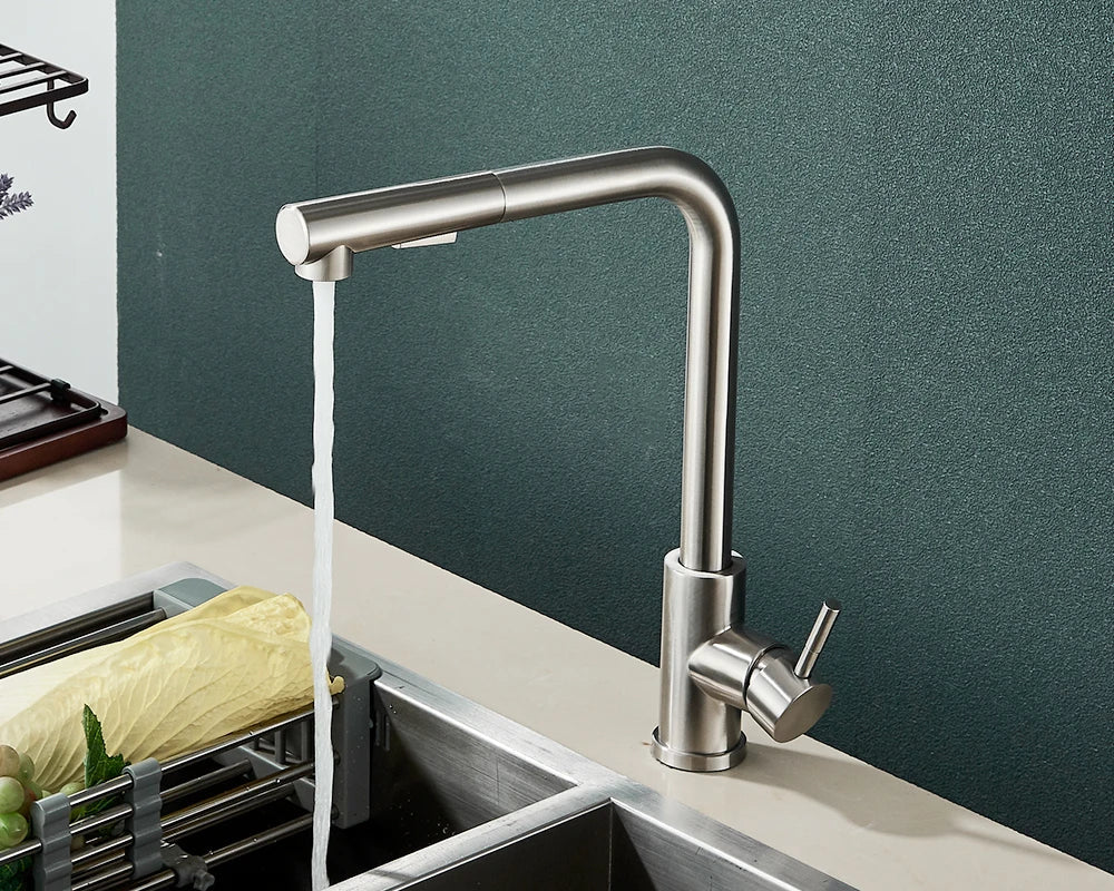 Pull-Out Kitchen Faucet Matte-Black 360° Swivel & Dual Spray