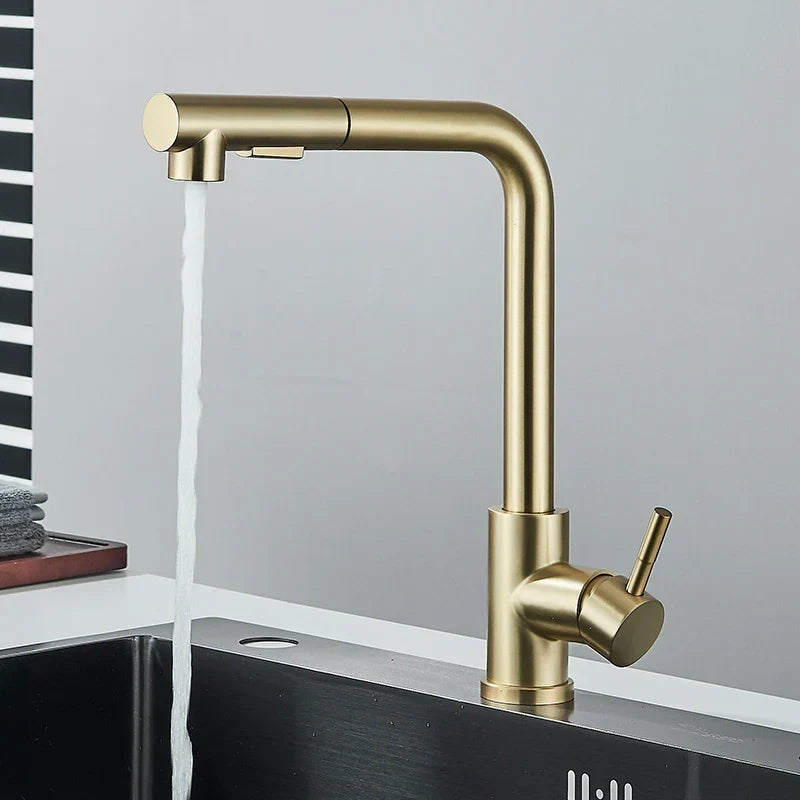 Pull-Out Kitchen Faucet Matte-Black 360° Swivel & Dual Spray