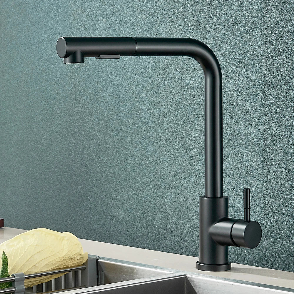 Pull-Out Kitchen Faucet Matte-Black 360° Swivel & Dual Spray