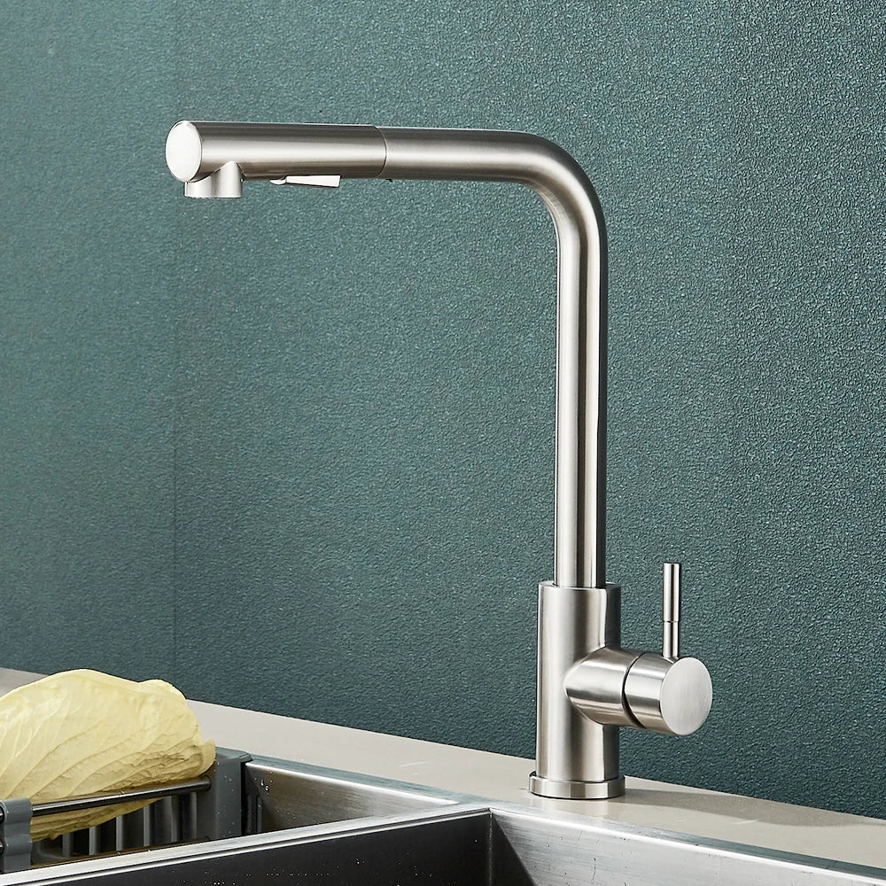 Pull-Out Kitchen Faucet Matte-Black 360° Swivel & Dual Spray
