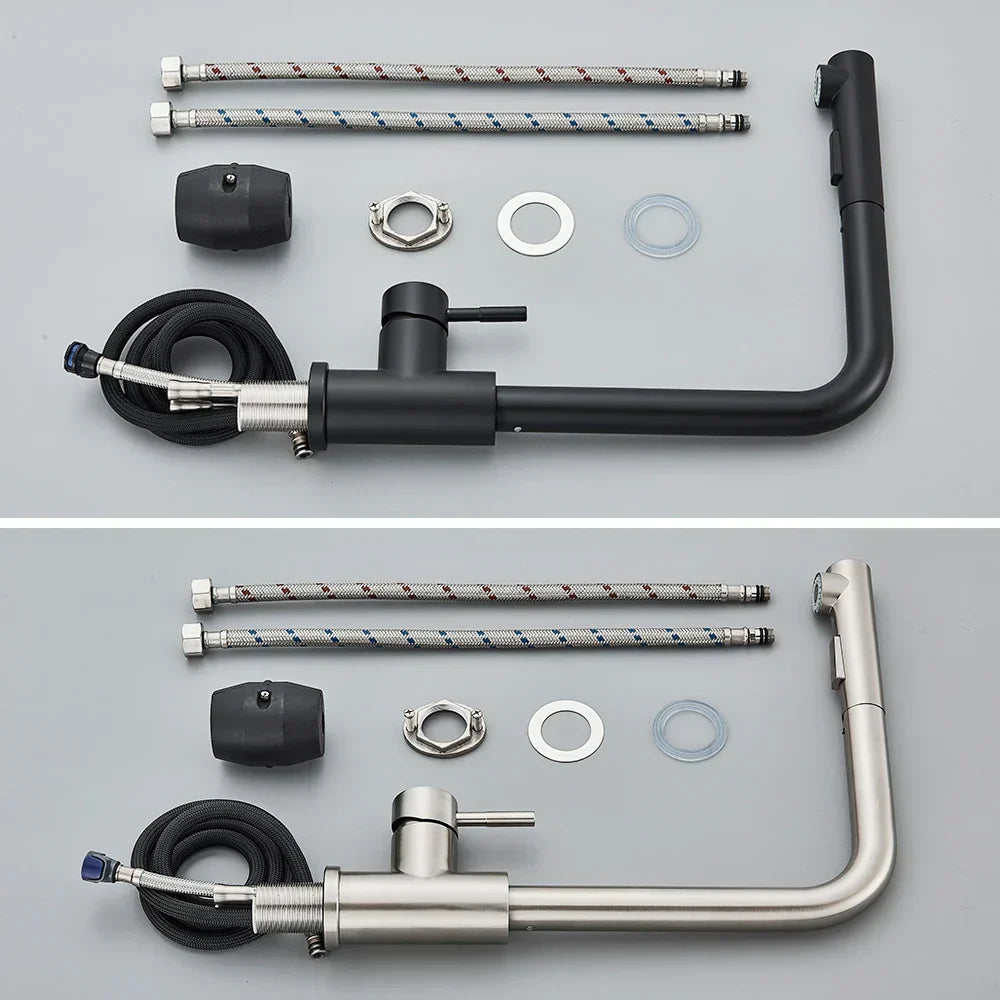 Pull-Out Kitchen Faucet Matte-Black 360° Swivel & Dual Spray