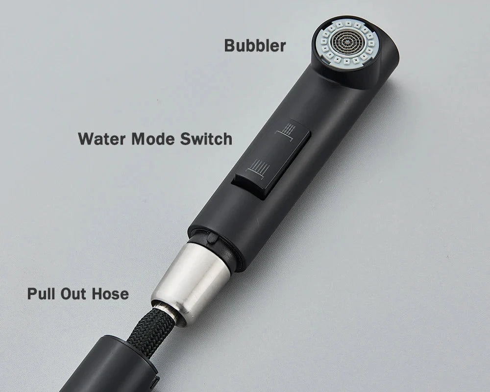 Pull-Out Kitchen Faucet Matte-Black 360° Swivel & Dual Spray