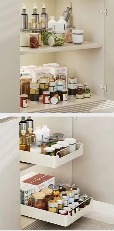 Pull-Out Kitchen Organizer Self-Adhesive Smooth & Quiet Rails