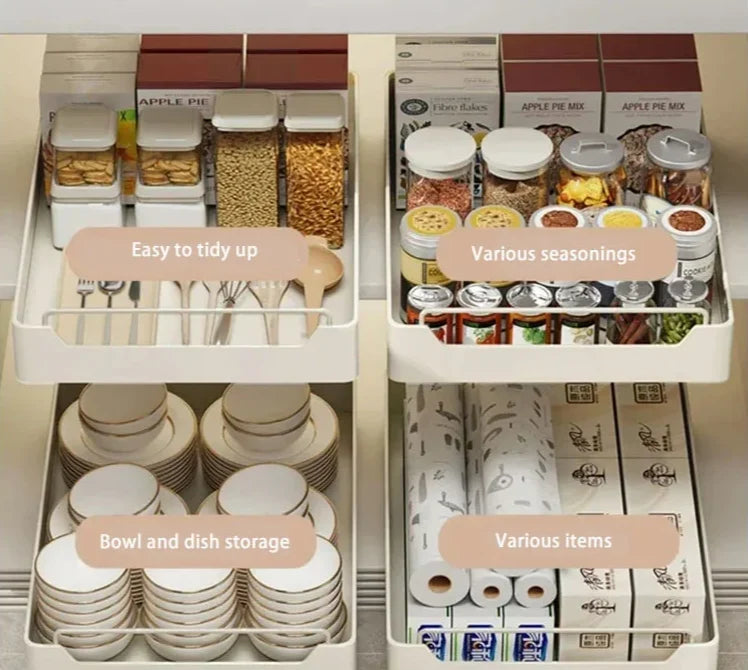 Pull-Out Kitchen Organizer Self-Adhesive Smooth & Quiet Rails