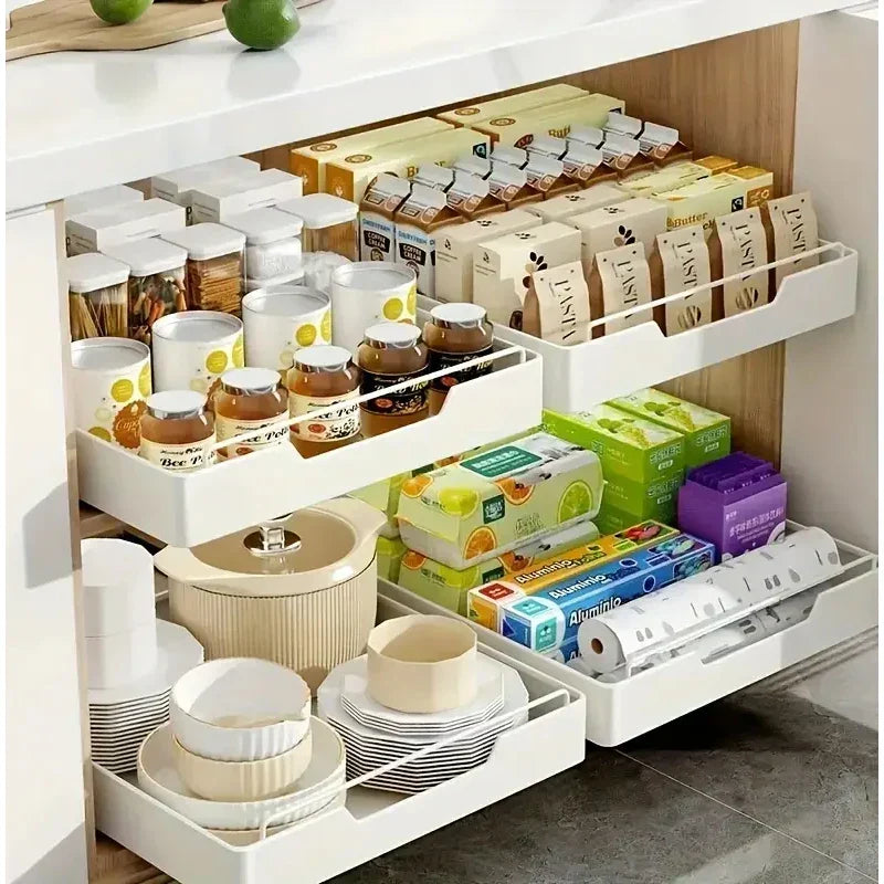 Pull-Out Kitchen Organizer Self-Adhesive Smooth & Quiet Rails