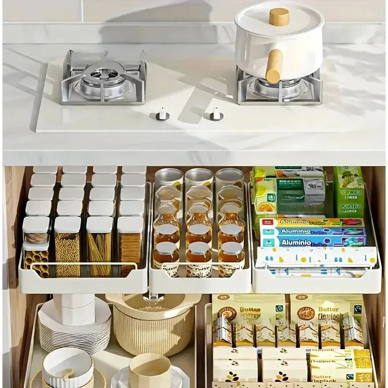 Pull-Out Kitchen Organizer Self-Adhesive Smooth & Quiet Rails