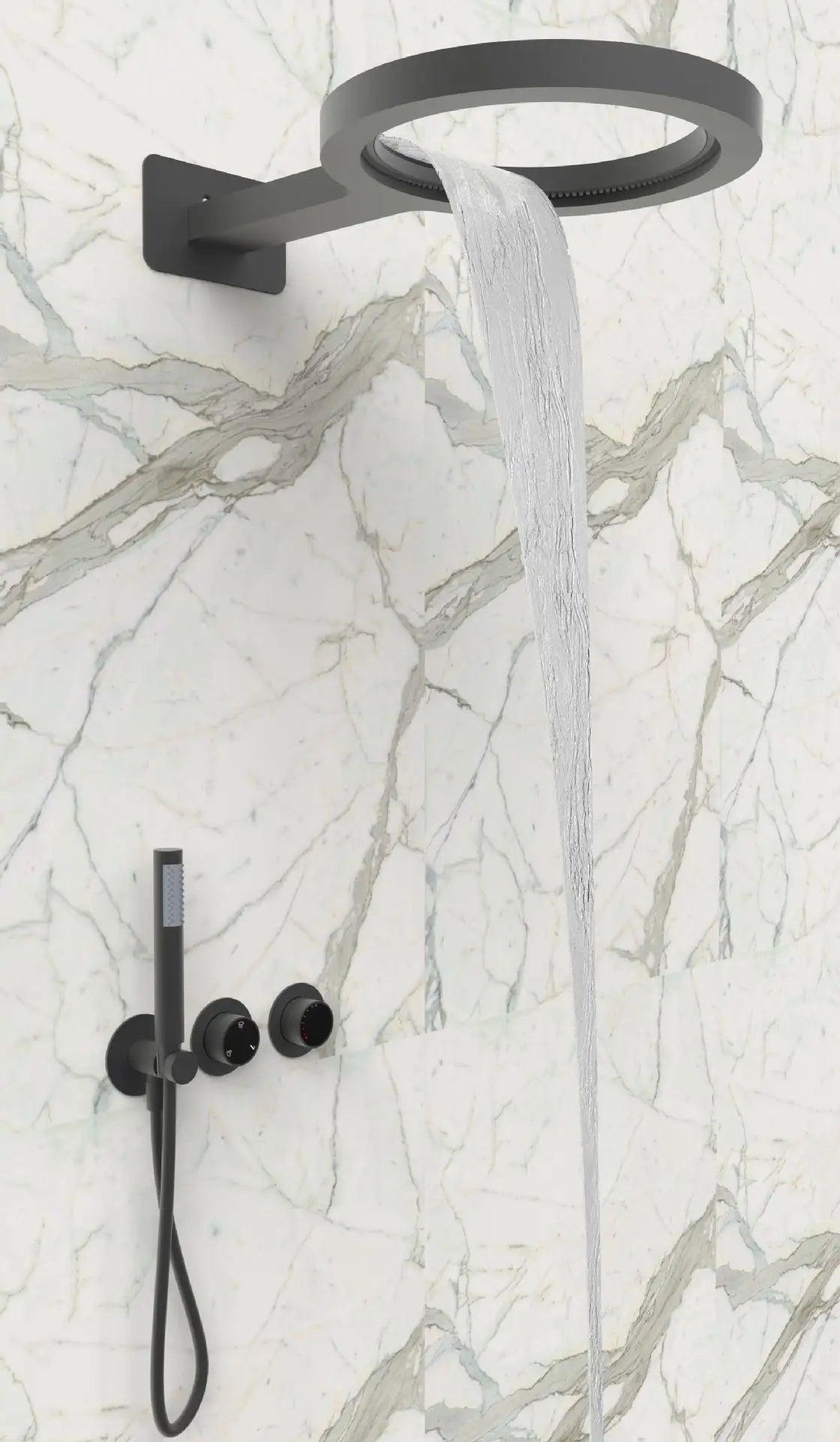 Rain Shower Faucet Set Solid Brass Wall-Mount Round Head