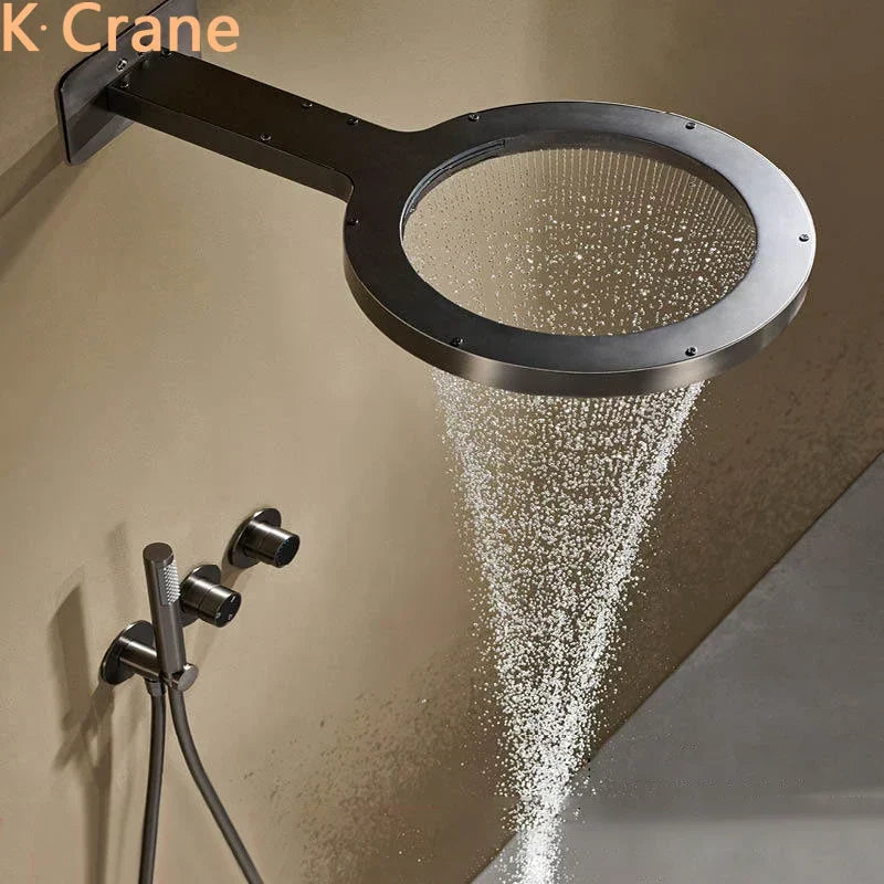 Rain Shower Faucet Set Solid Brass Wall-Mount Round Head