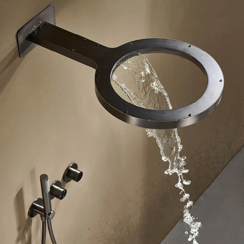 Rain Shower Faucet Set Solid Brass Wall-Mount Round Head