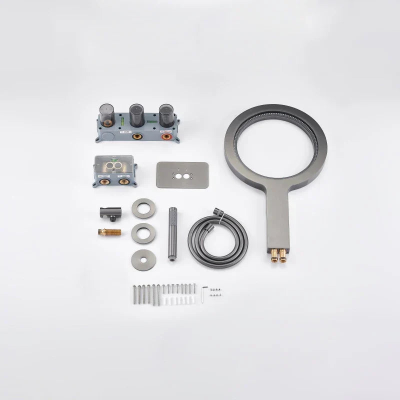 Rain Shower Faucet Set Solid Brass Wall-Mount Round Head