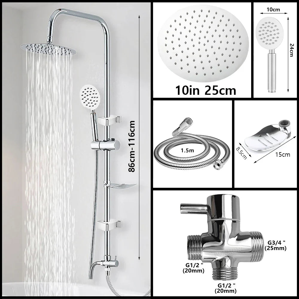 Rainfall Shower System Adjustable Height Handheld Stainless Steel