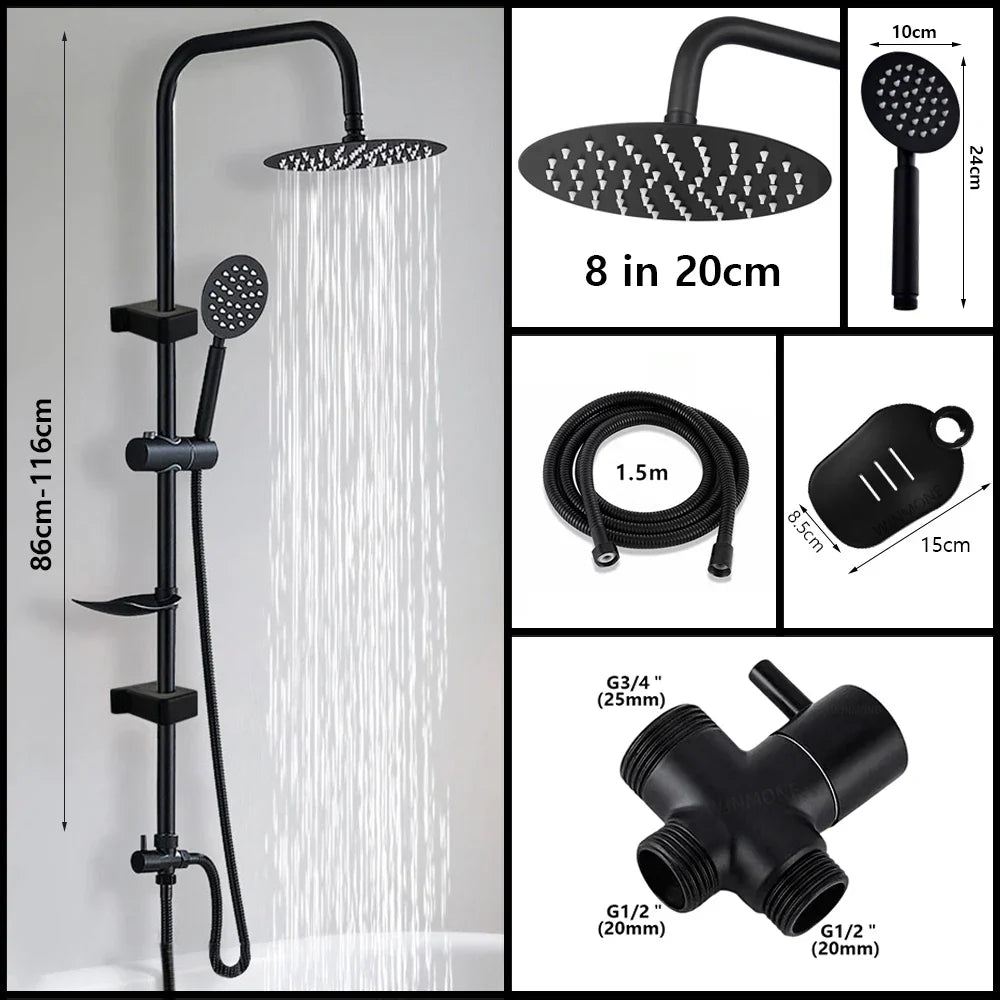 Rainfall Shower System Adjustable Height Handheld Stainless Steel