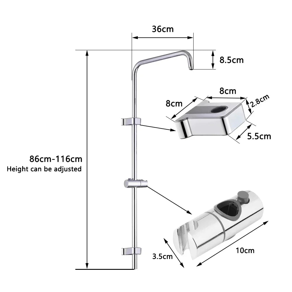 Rainfall Shower System Adjustable Height Handheld Stainless Steel
