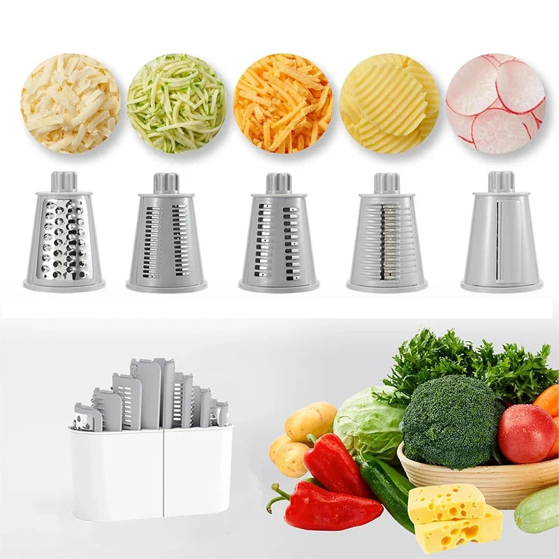 Rotary Grater 5-in-1 Stainless Steel Blades & Hand-Crank
