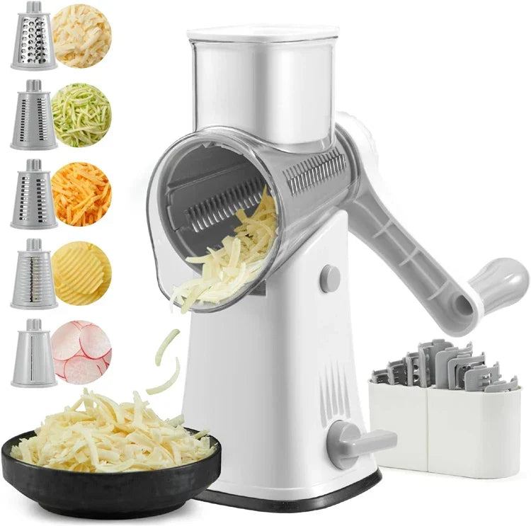 Rotary Grater 5-in-1 Stainless Steel Blades & Hand-Crank