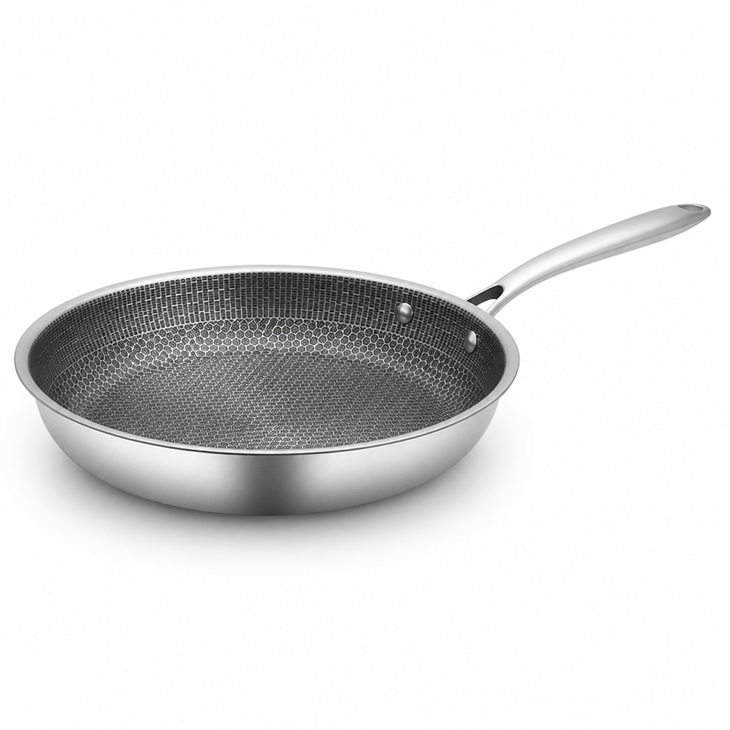 Scratch-Resistant Non-Stick Honeycomb Surface Induction-Compatible Stainless Steel Frypan