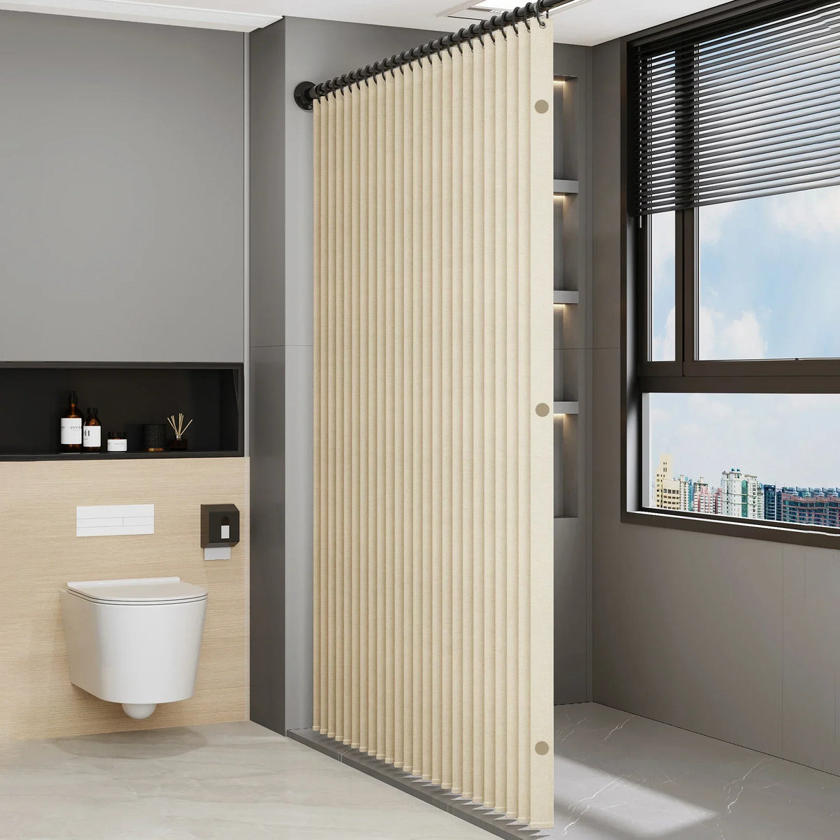 Shower Curtain Accordion Fold Magnetic Closure & Waterproof