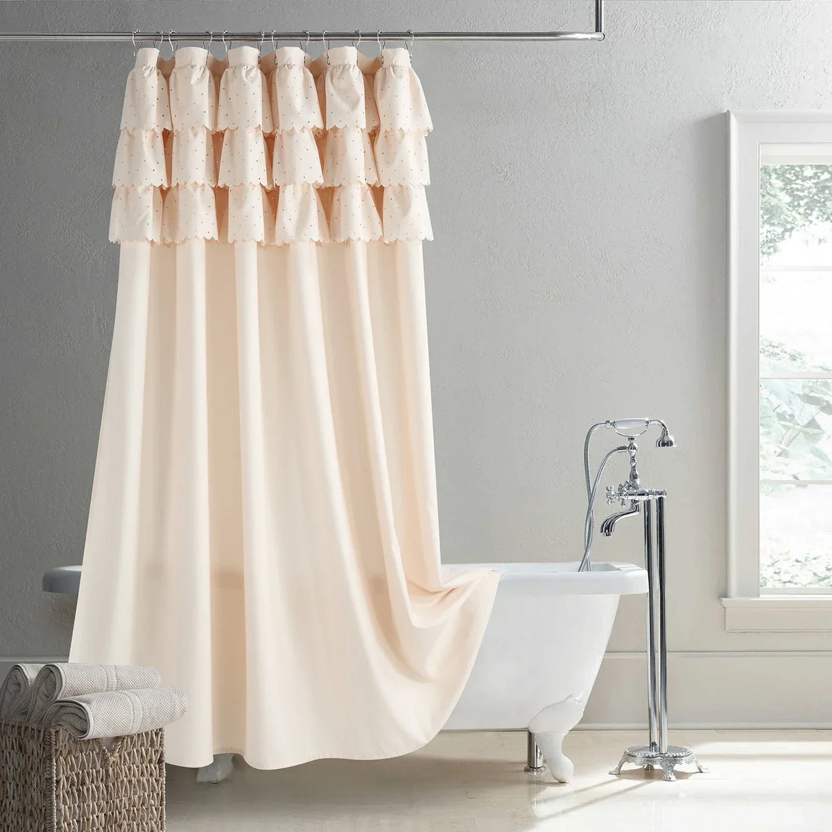 Shower Curtain Linen-Look Waterproof Polyester Rust-Resistant Grommets